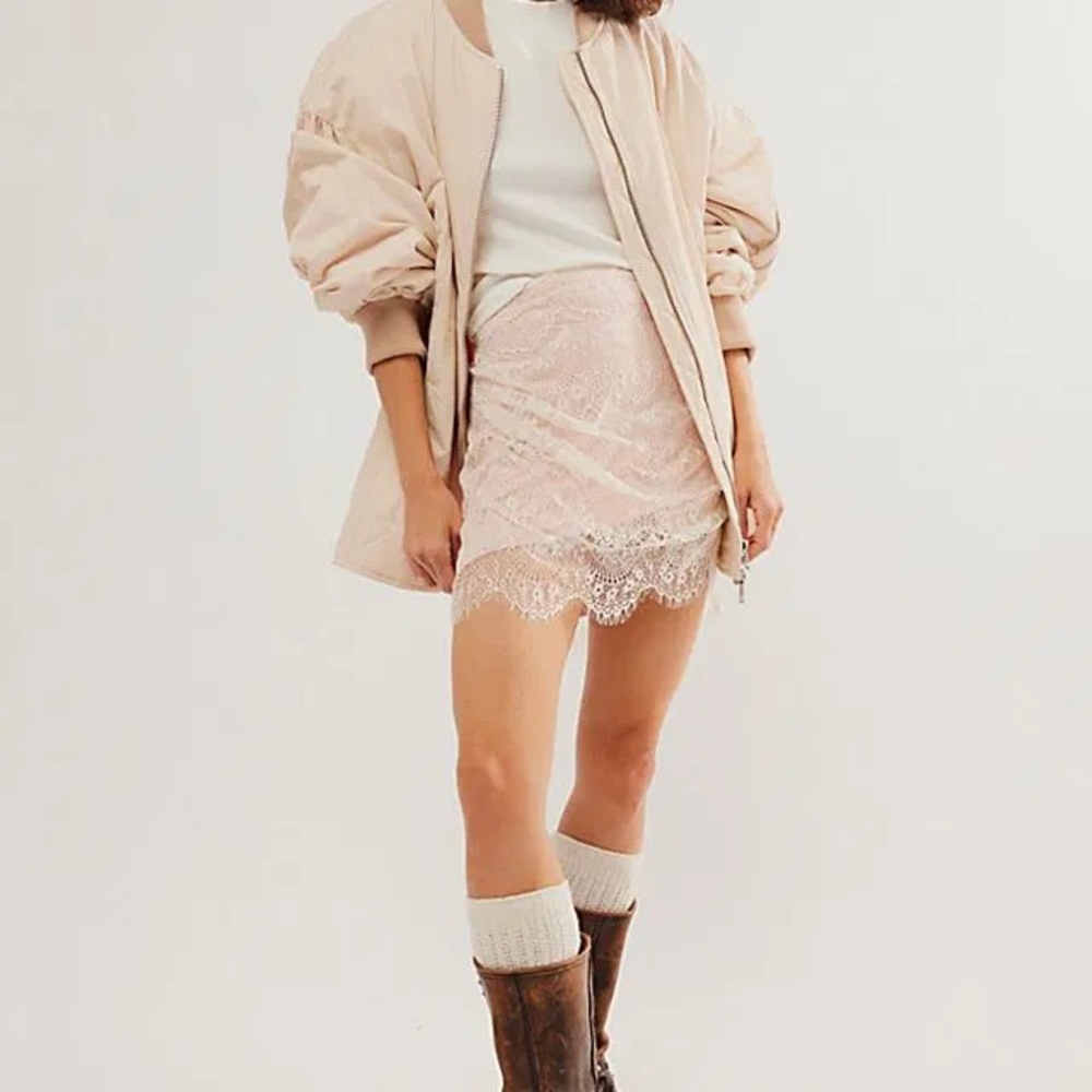 Free People Lace Mini Skirt in Soft Pink